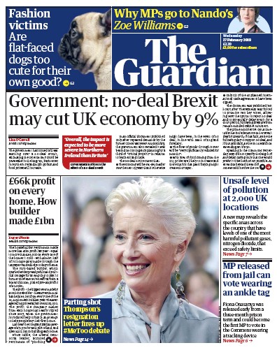The Guardian Newspaper Front Page for 27 February 2019