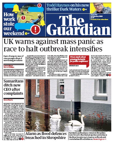 The Guardian Newspaper Front Page for 27 February 2020