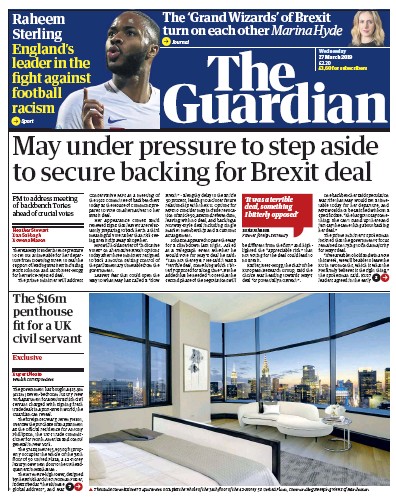 The Guardian (UK) Newspaper Front Page for 27 March 2019