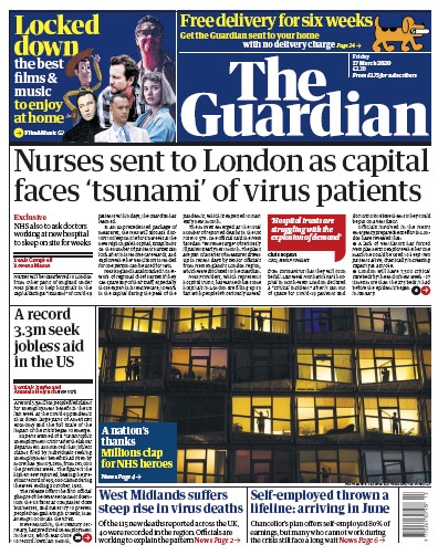 The Guardian Newspaper Front Page for 27 March 2020