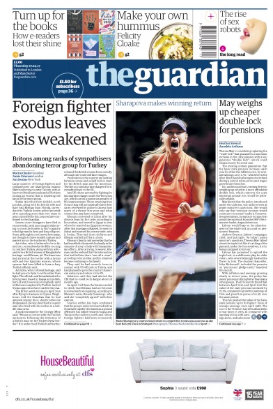 The Guardian Newspaper Front Page for 27 April 2017
