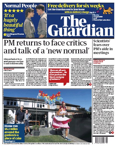 The Guardian Newspaper Front Page for 27 April 2020