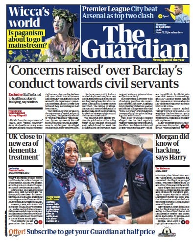 The Guardian (UK) Newspaper Front Page for 27 April 2023