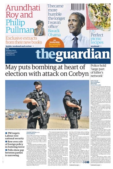 The Guardian Newspaper Front Page for 27 May 2017
