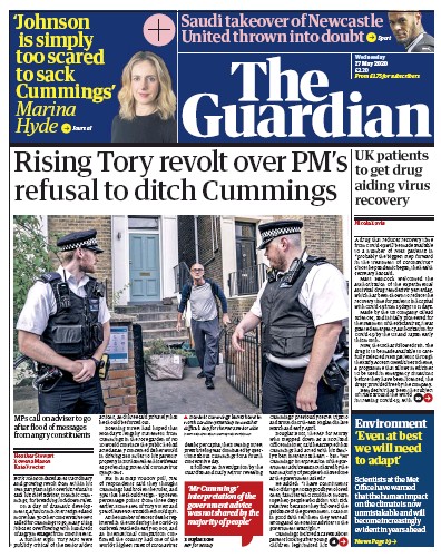The Guardian Newspaper Front Page for 27 May 2020