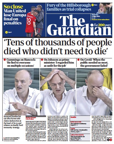 The Guardian Newspaper Front Page for 27 May 2021