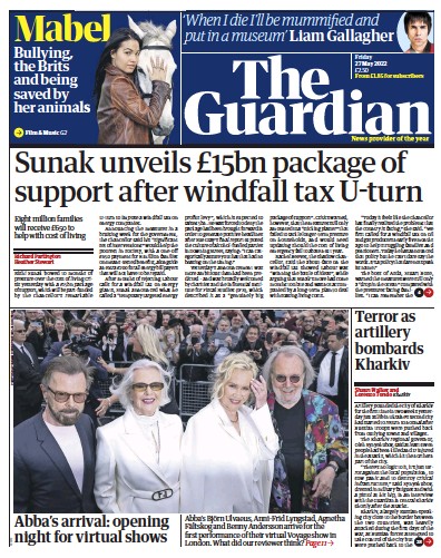 The Guardian (UK) Newspaper Front Page for 27 May 2022