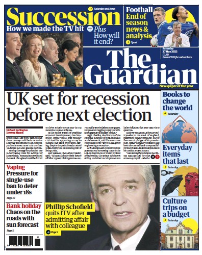 The Guardian (UK) Newspaper Front Page for 27 May 2023