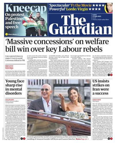 The Guardian (UK) Newspaper Front Page for 27 June 2025