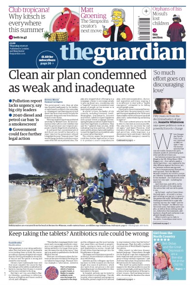The Guardian Newspaper Front Page for 27 July 2017