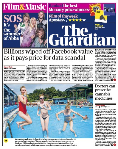 The Guardian (UK) Newspaper Front Page for 27 July 2018