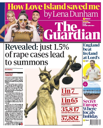 The Guardian Newspaper Front Page for 27 July 2019