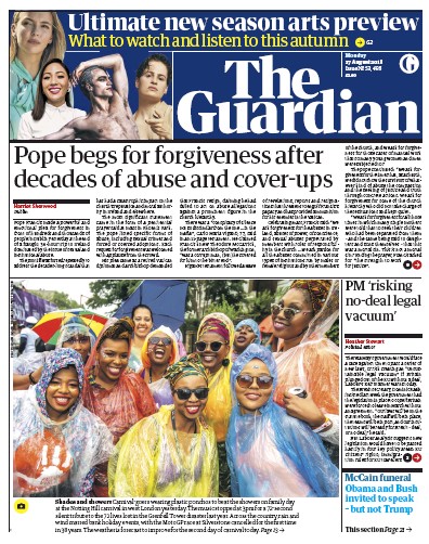 The Guardian Newspaper Front Page for 27 August 2018