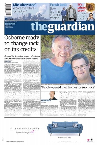 The Guardian Newspaper Front Page for 28 October 2015