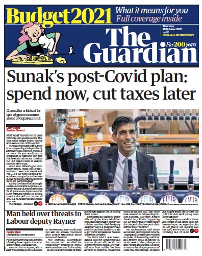 The Guardian (UK) Newspaper Front Page for 28 October 2021