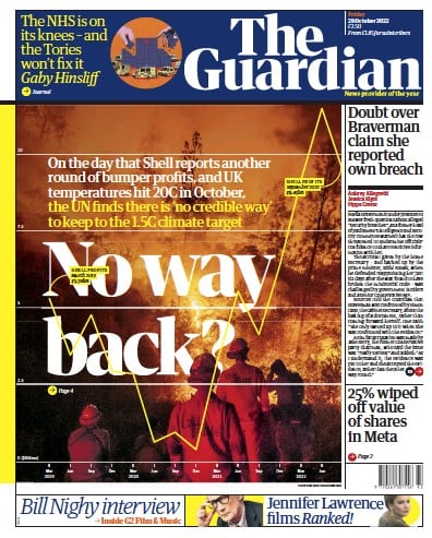 The Guardian Newspaper Front Page for 28 October 2022