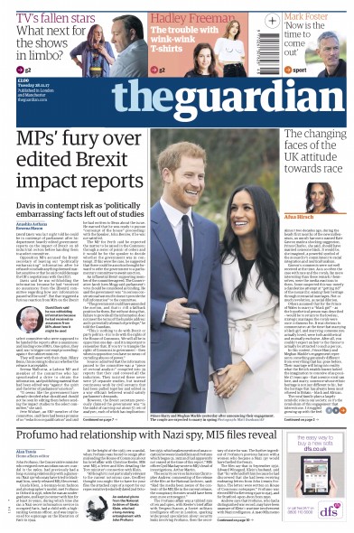 The Guardian Newspaper Front Page for 28 November 2017