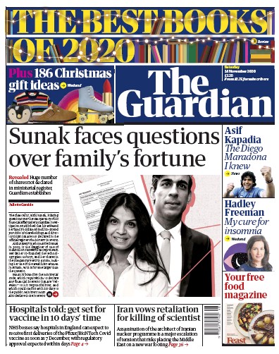 The Guardian Newspaper Front Page for 28 November 2020