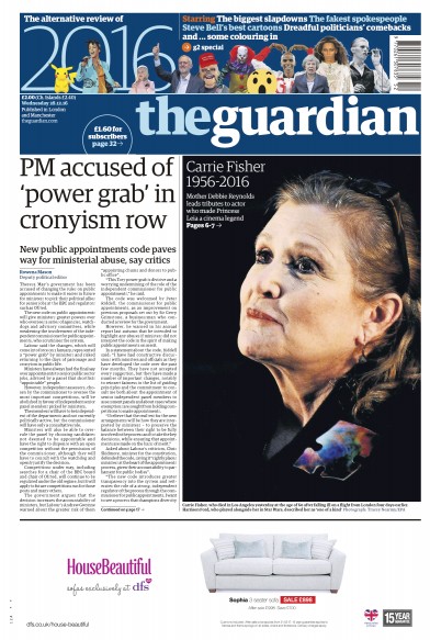 The Guardian (UK) Newspaper Front Page for 28 December 2016