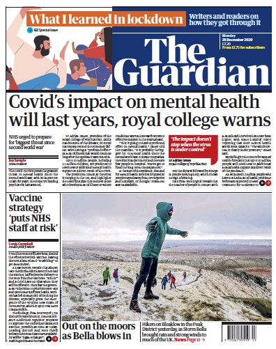The Guardian (UK) Newspaper Front Page for 28 December 2020