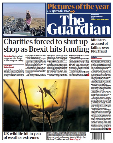 The Guardian Newspaper Front Page for 28 December 2022