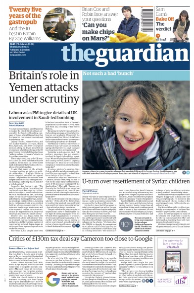 The Guardian Newspaper Front Page for 28 January 2016
