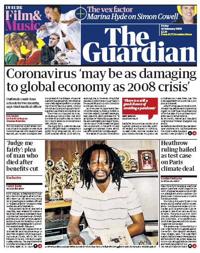 The Guardian Newspaper Front Page for 28 February 2020