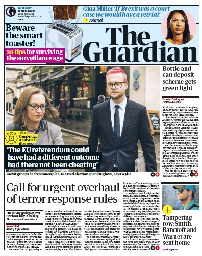 The Guardian (UK) Newspaper Front Page for 28 March 2018