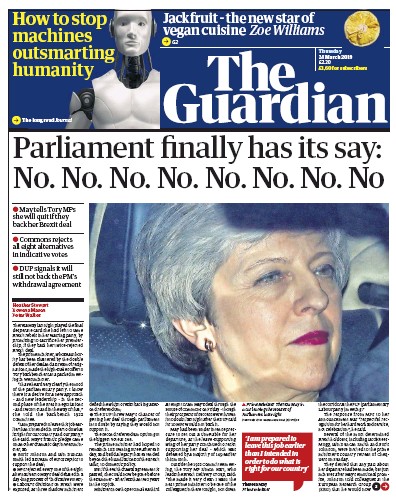 The Guardian Newspaper Front Page for 28 March 2019