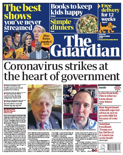 The Guardian Newspaper Front Page for 28 March 2020