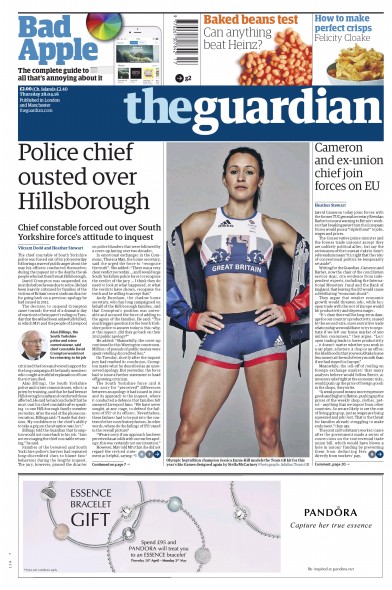 The Guardian Newspaper Front Page for 28 April 2016