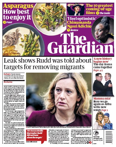 The Guardian Newspaper Front Page for 28 April 2018