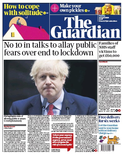 The Guardian Newspaper Front Page for 28 April 2020