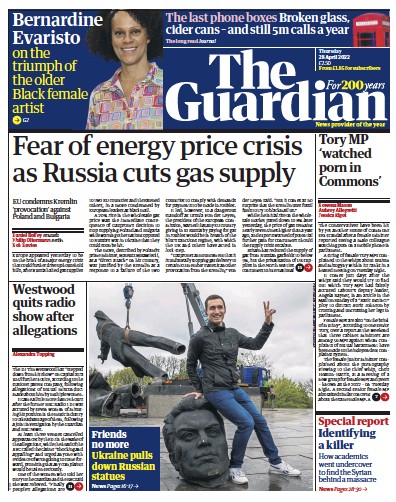 The Guardian Newspaper Front Page for 28 April 2022