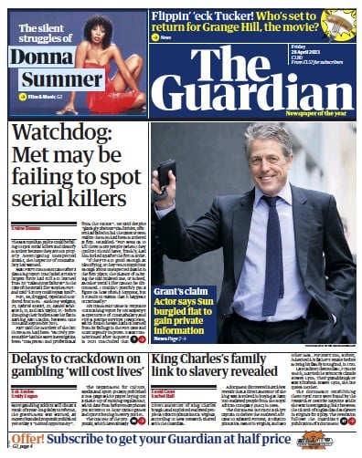 The Guardian (UK) Newspaper Front Page for 28 April 2023