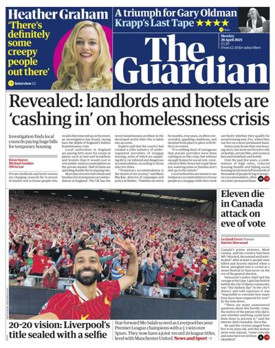 The Guardian (UK) Newspaper Front Page for 28 April 2025