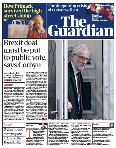 The Guardian Newspaper Front Page for 28 May 2019