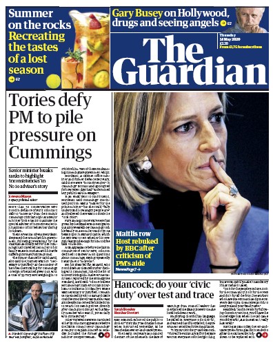 The Guardian (UK) Newspaper Front Page for 28 May 2020