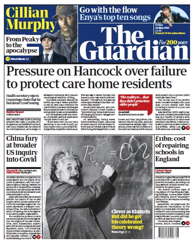The Guardian Newspaper Front Page for 28 May 2021