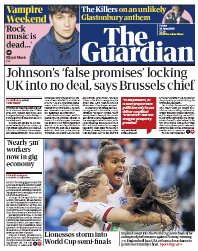 The Guardian Newspaper Front Page for 28 June 2019