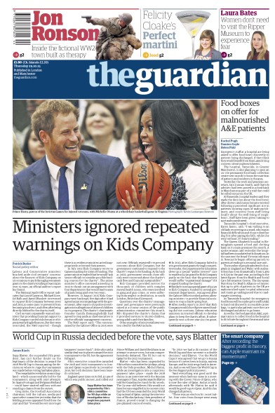 The Guardian (UK) Newspaper Front Page for 29 October 2015