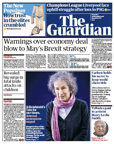 The Guardian Newspaper Front Page for 29 November 2018