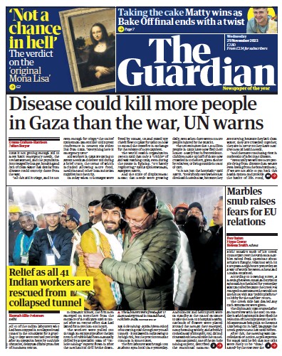 The Guardian (UK) Newspaper Front Page for 29 November 2023