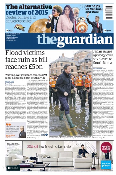 The Guardian Newspaper Front Page for 29 December 2015