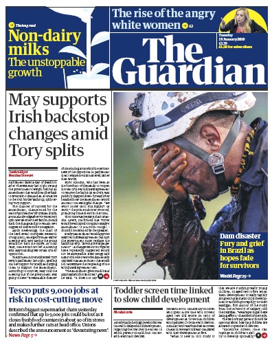 The Guardian (UK) Newspaper Front Page for 29 January 2019