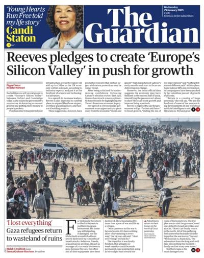 The Guardian (UK) Newspaper Front Page for 29 January 2025