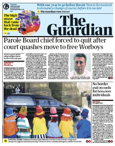 The Guardian Newspaper Front Page for 29 March 2018