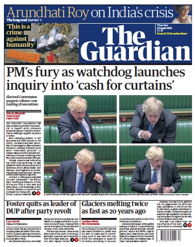 The Guardian (UK) Newspaper Front Page for 29 April 2021
