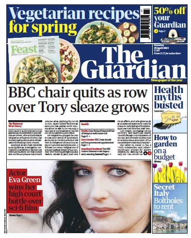 The Guardian (UK) Newspaper Front Page for 29 April 2023