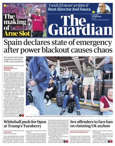 The Guardian (UK) Newspaper Front Page for 29 April 2025